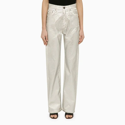 Shop Rotate Birger Christensen Silver Pants In Denim In White