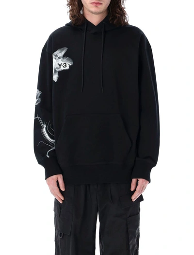 Shop Y-3 Adidas Graphich French Terry Hoodie In Black