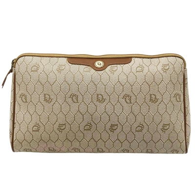 Shop Dior Honeycomb Beige Canvas Clutch Bag ()