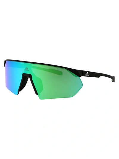 Shop Adidas Originals Adidas Sunglasses In 02q Nero Opaco/verde Specchiato