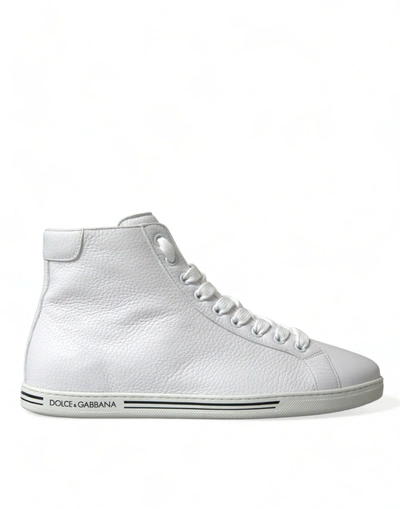Shop Dolce & Gabbana Elegant White Leather High Top Men's Sneakers