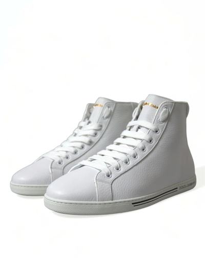 Shop Dolce & Gabbana Elegant White Leather High Top Men's Sneakers