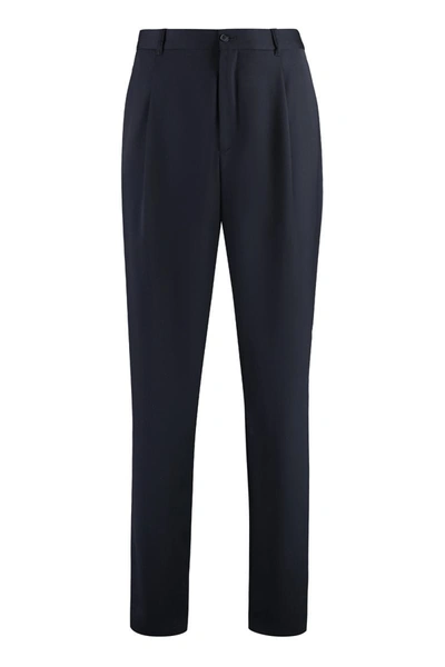 Giorgio Armani Wool Trousers With Pleated Front In Blue