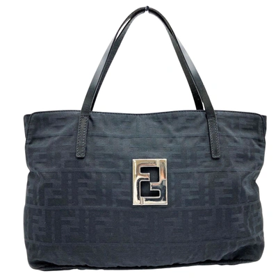 Shop Fendi Cabas Navy Synthetic Tote Bag ()