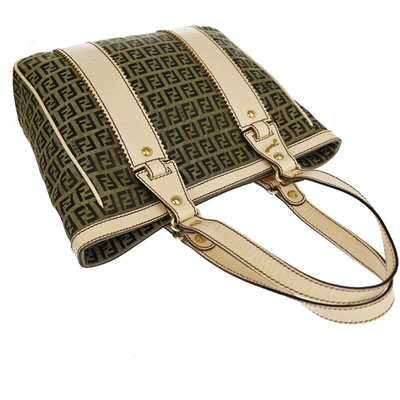 Shop Fendi Zucchino Brown Canvas Shoulder Bag ()