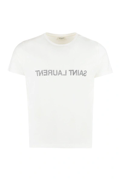 Shop Saint Laurent Cotton Crew-neck T-shirt In White
