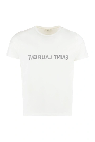 Saint Laurent Reverse Logo T-shirt 'naturel/noir' In White