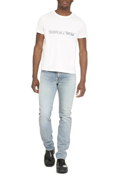 Shop Saint Laurent Cotton Crew-neck T-shirt In White