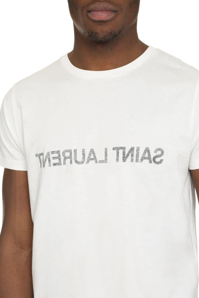 Shop Saint Laurent Cotton Crew-neck T-shirt In White