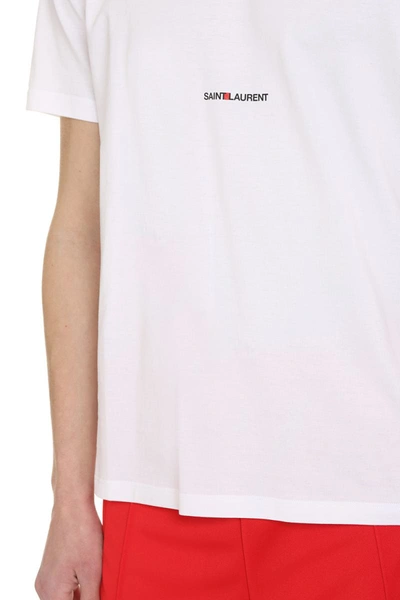 Shop Saint Laurent Logo Cotton T-shirt In White