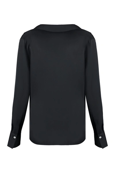 Vince Silk Blouse With V-neck And Side Slits In Black