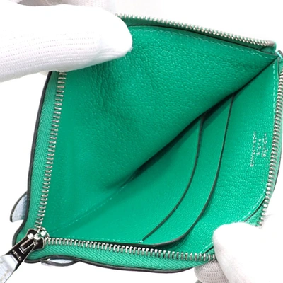 Shop Hermes Hermès Paddock Green Leather Wallet  ()