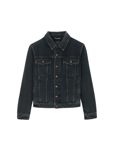 Shop Saint Laurent Classic Jacket In Dark Blue Black Denim