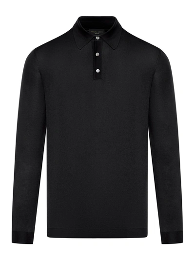 Shop Roberto Collina Long Sleeve Polo In Black