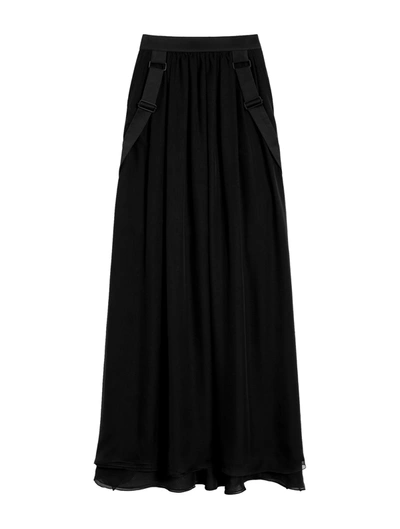 Shop Max Mara Long Skirt In Silk Chiffon In Black