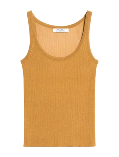 Max Mara Semi-sheer Fine-ribbed Top In Brown