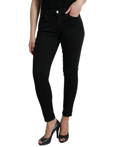 Shop Dolce & Gabbana Black Cotton Mid Waist Skinny Denim Jeans