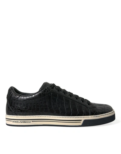 Shop Dolce & Gabbana Black Croc Exotic Leather Men Casual Sneakers Shoes