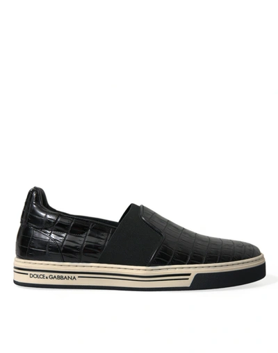 Shop Dolce & Gabbana Black Croc Exotic Leather Sneakers Shoes