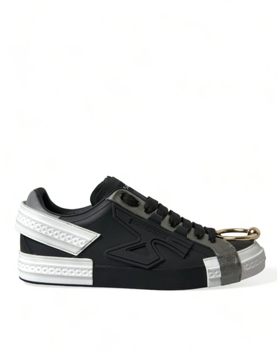 Shop Dolce & Gabbana Black Leather Portofino Low Top Men Sneakers Shoes