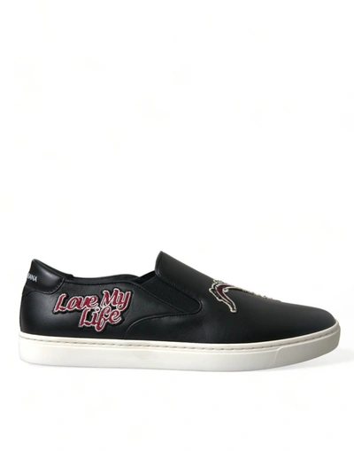 Shop Dolce & Gabbana Black Patch Embellished Slip On Men Sneakers Shoes