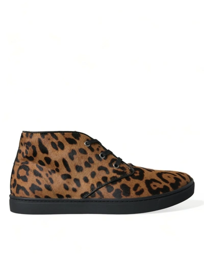 Shop Dolce & Gabbana Brown Leopard Pony Hair Leather Sneakers Shoes