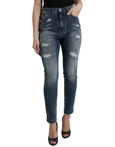 Shop Dolce & Gabbana Dark Blue Distressed Grace Skinny Denim Jeans