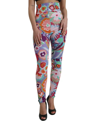 Shop Dolce & Gabbana Multicolor Floral High Waist Leggings Pants
