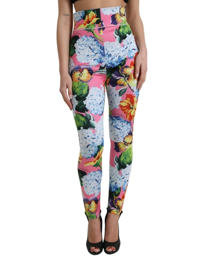 Shop Dolce & Gabbana Multicolor Floral High Waist Leggings Pants