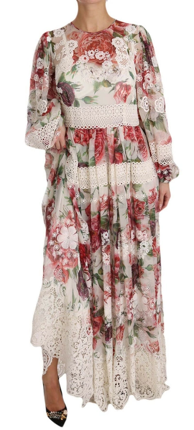 Shop Dolce & Gabbana Multicolor Floral Silk Maxi A-line Shift Dress