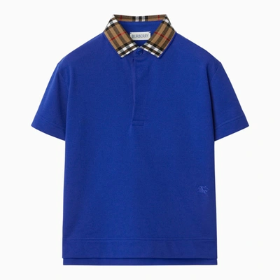 Shop Burberry Electric Blue Cotton Polo Shirt