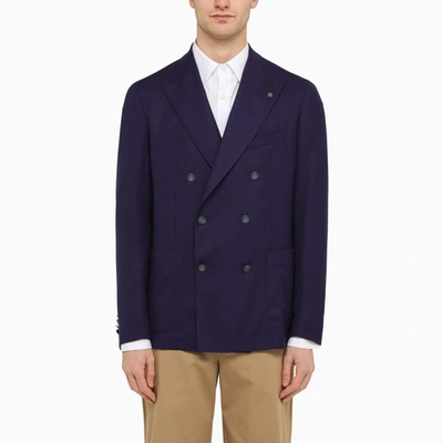 Shop Tagliatore Navy Blue Double-breasted Jacket In Wool