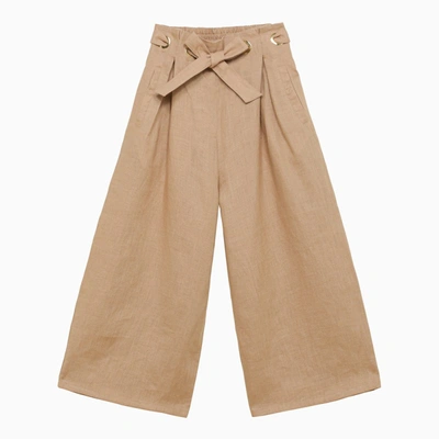 Chloé Ivory Linen Trousers With Bow In Beige