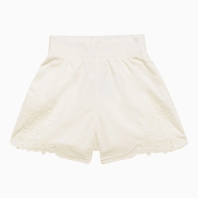 Shop Chloé White Cotton Shorts With Embroidery