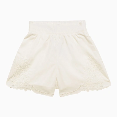 Chloé White Cotton Shorts With Embroidery In White