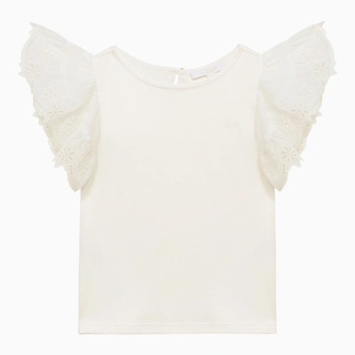 Shop Chloé White Cotton Tank Top With Ruffles