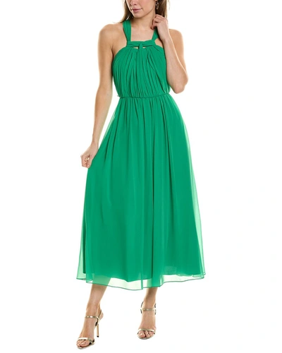 Shop Badgley Mischka Shirred Knotted Gown In Green