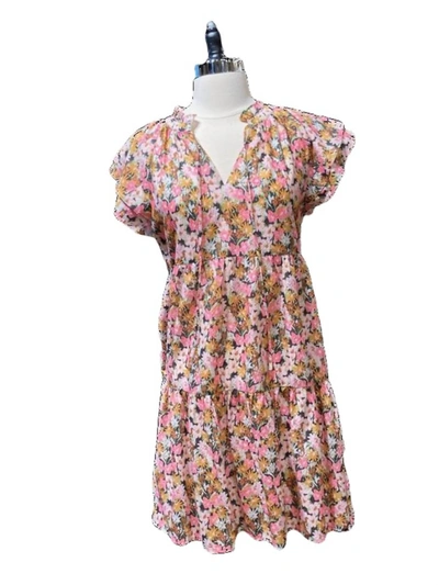 Shop Thml Flutter-sleeve Dress In Pink/orange Floral In Multi