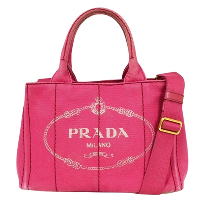 Shop Prada Canapa Canvas Tote Bag () In Pink
