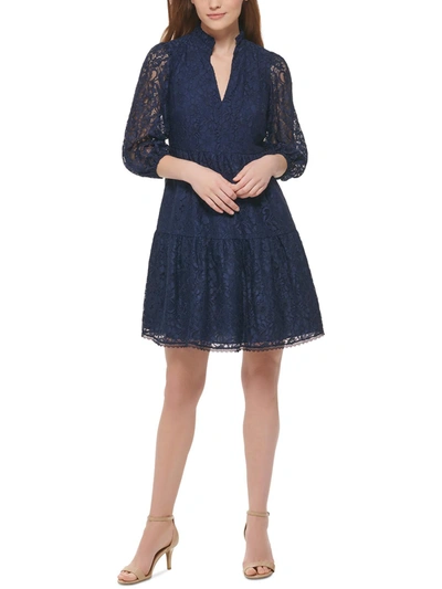 Shop Vince Camuto Womens Lace V-neck Cocktail And Party Dress In Blue