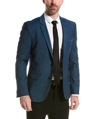 Shop Hugo Boss Allover Pattern Wool-blend Blazer In Blue