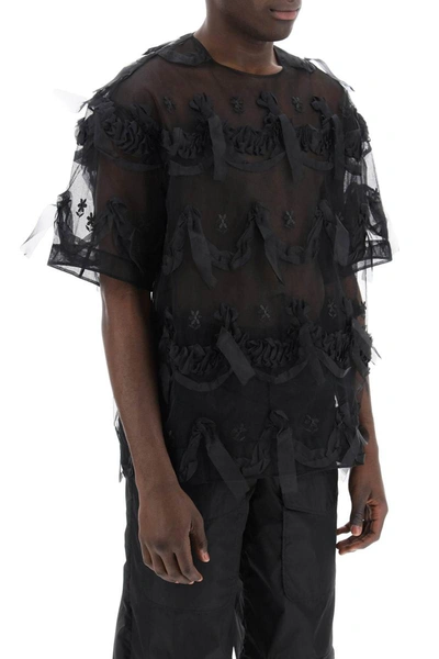 Shop Simone Rocha Tulle Embroidered T-shirt With Mesh In Black