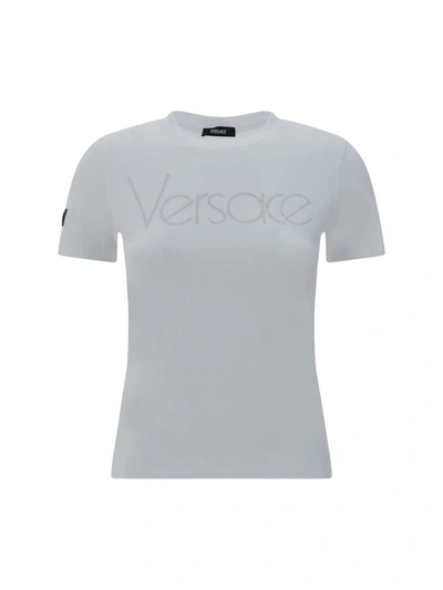 Shop Versace T-shirts In White+crystal