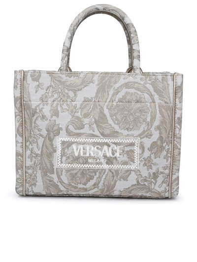 Shop Versace Two-tone Fabric Bag In Beige
