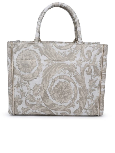 Shop Versace Two-tone Fabric Bag In Beige