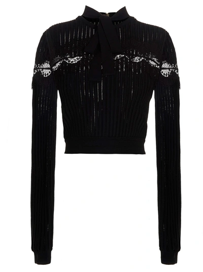 Shop Elie Saab Bow Lace Sweater Top Tops Black