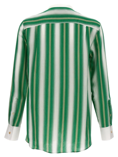 Wales Bonner Cadence Silk Shirt Green And Ivory