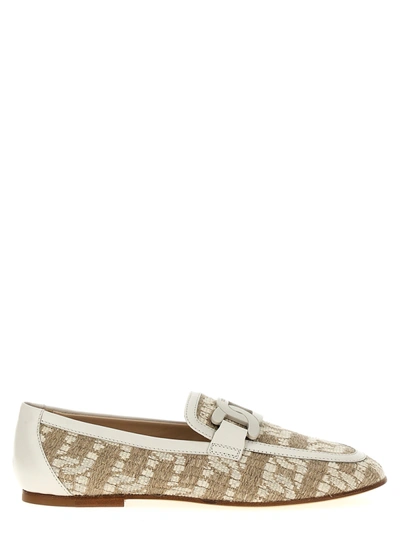 Shop Tod's Leather Canvas Loafers Beige