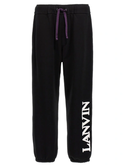 Shop Lanvin Logo Embroidery Joggers Pants Black
