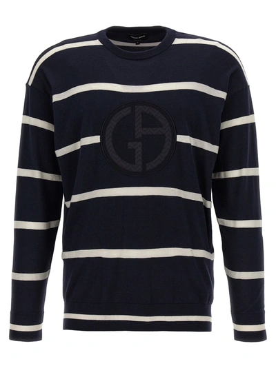 Shop Giorgio Armani Logo Embroidery Sweater Sweater, Cardigans Blue
